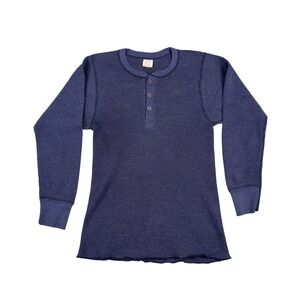 Vtg 80s J.E. Morgan Long Johns Thermal Henley Shirt Men's M Navy Waffle Knit USA